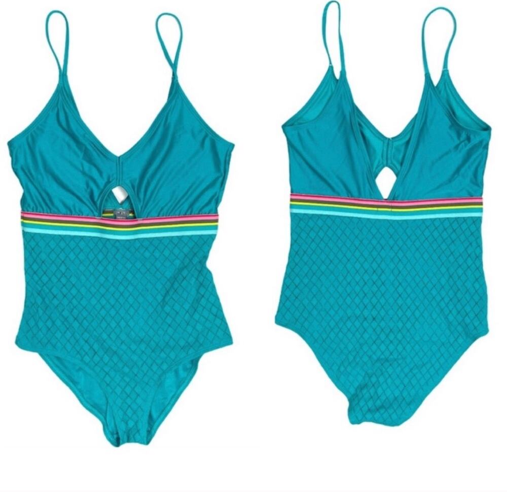 Aerie Turquoise Blue Cut Out One Piece Swimsuit XS Pastel Rainbow Cute